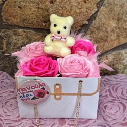 Soap Roses Φούξια-Ροζ σε τσάντα με αρκουδάκι