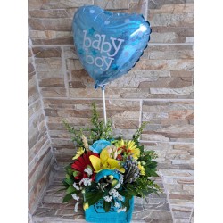 Τσαντάκι μπλε με άνθη και μπαλόνι
